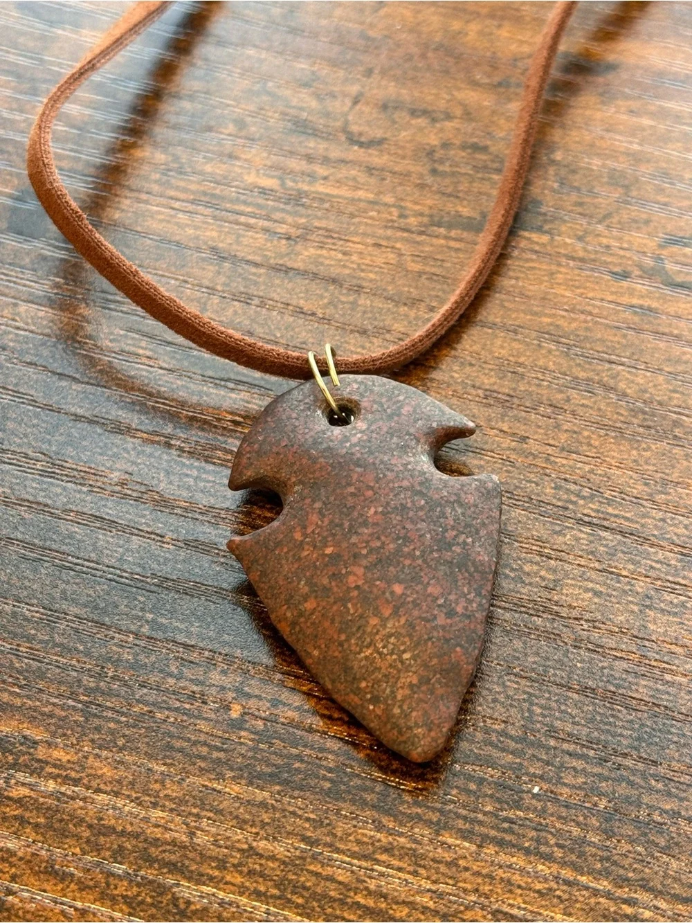 Brown Arrowhead Pendant on Suede Cord Necklace